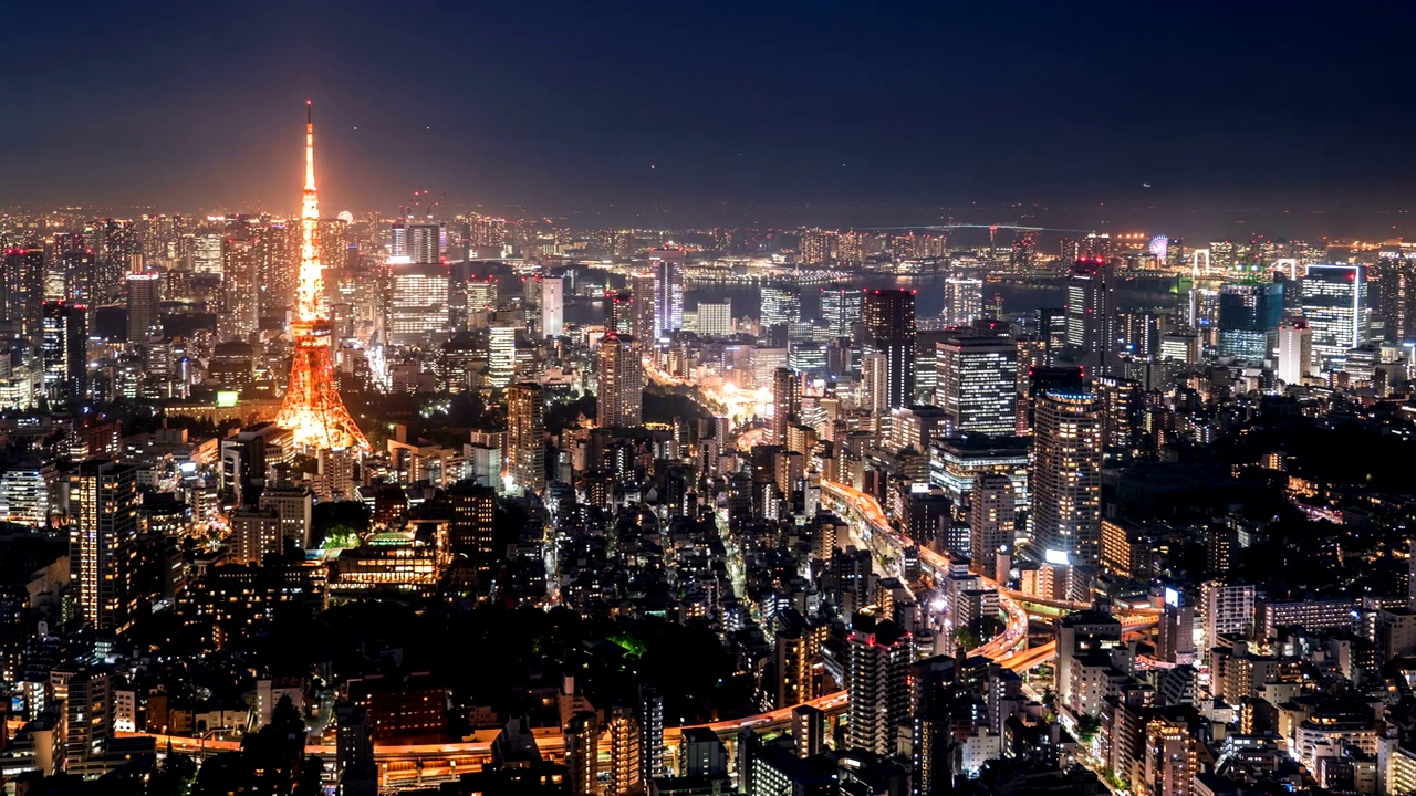 时间推移东京塔和黄昏的城市景观。视频下载