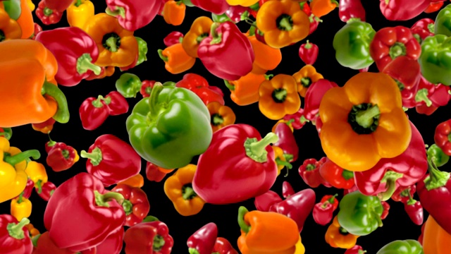 跌落辣椒和蔬菜圈动画，背景，渲染，循环视频素材