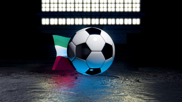 科威特国旗在足球周围飘扬视频下载