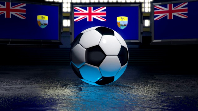 圣赫勒拿岛的旗帜围绕着一个足球飘扬视频下载