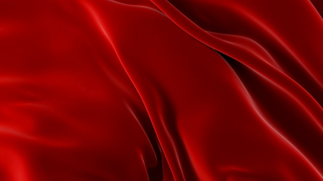 红色飘扬的布飞开背景。抽象波浪丝绸纺织过渡三维动画与阿尔法面具绿色屏幕。视频素材