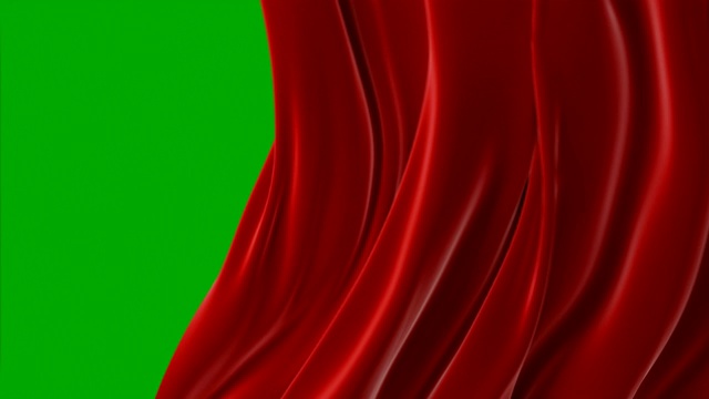 美丽的红色波浪帘被风吹走，开放的背景。循环3d动画与阿尔法磨光。抽象波浪丝布表面运动揭示屏幕。视频素材