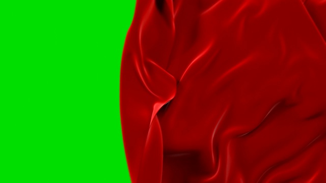 红布移开挥手和开放背景。抽象织物过渡三维动画与阿尔法蒙版绿色屏幕。视频素材