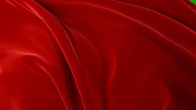 美丽的红布在风中飘扬和飞走开放背景。抽象波浪丝绸纺织过渡三维动画与阿尔法面具绿色屏幕。视频素材