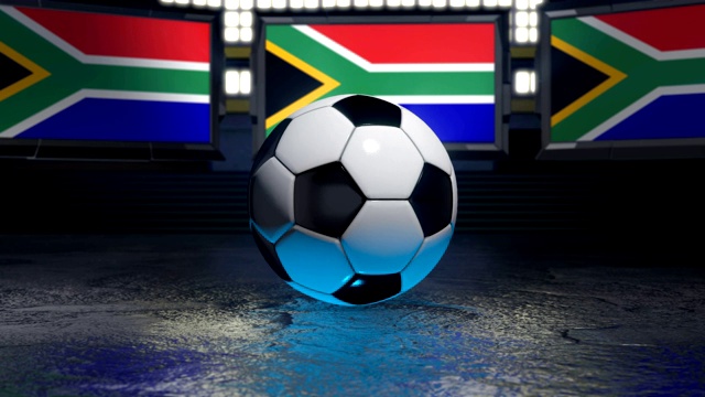 南非国旗围绕着足球飘扬视频下载