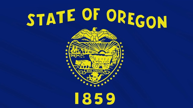 俄勒冈州的国旗在风中飘扬，以循环为背景视频素材