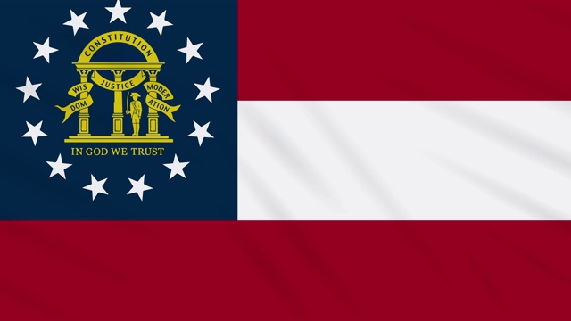 乔治亚州的旗帜在风中飘扬，以环形为背景视频素材
