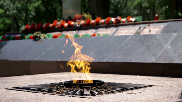 永恒的火焰在纪念碑附近美丽地燃烧着视频下载