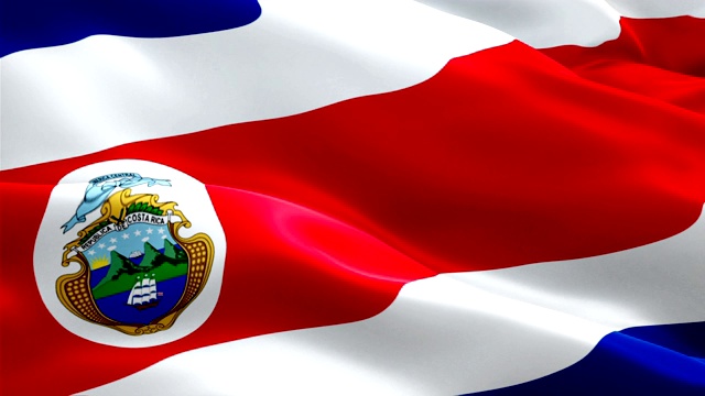 哥斯达黎加国旗特写1080p全高清1920X1080镜头视频在风中飘扬。哥斯达黎加国旗飘扬。哥斯达黎加的标志无缝循环动画。哥斯达黎加旗帜高清背景1080p视频下载
