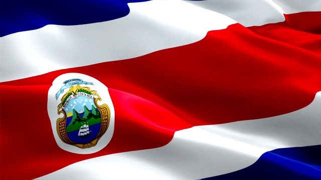 哥斯达黎加国旗在风中飘扬视频片段全高清。现实的哥斯达黎加国旗背景。哥斯达黎加旗帜循环特写1080p全高清1920X1080镜头。哥斯达黎加国家旗帜全高清视频下载