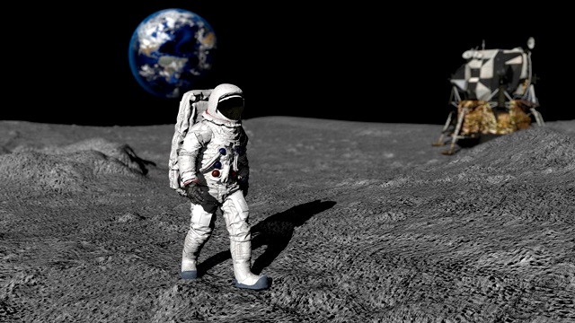 宇航员在月球上行走。这段由美国宇航局提供的视频的一些元素。视频素材