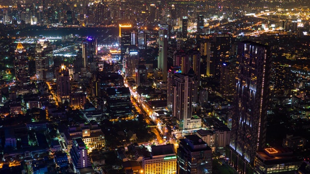 多彩的夜晚曼谷城市景观，航空时间流逝视频视频素材