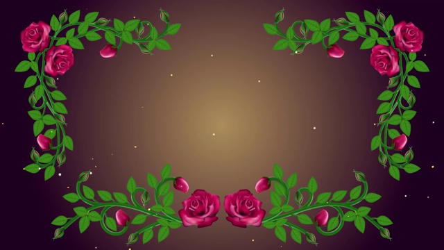 浪漫生长的葡萄藤玫瑰花和叶子框架风格在风作为最后10-15秒无缝循环与阿尔法Matte视频素材