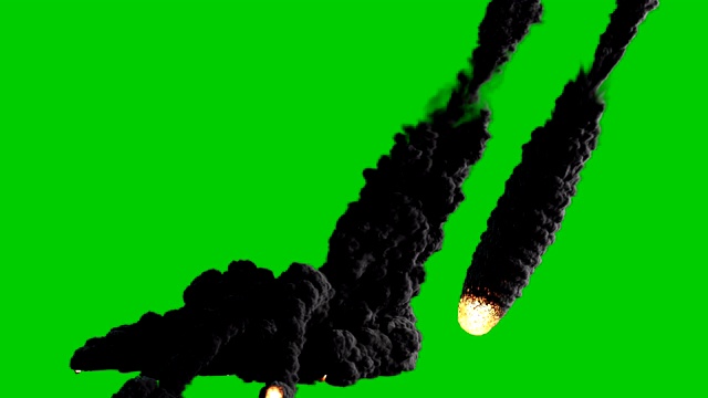一段高质量的电影视频，讲述流星或流星从天空中飞过，照亮了黑暗，并在绿色屏幕前释放出烟云。视频素材