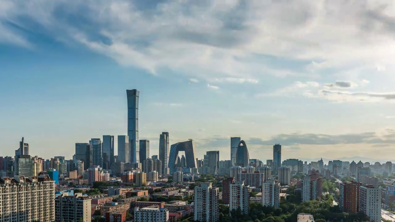夕阳下的北京CBD天际线视频下载