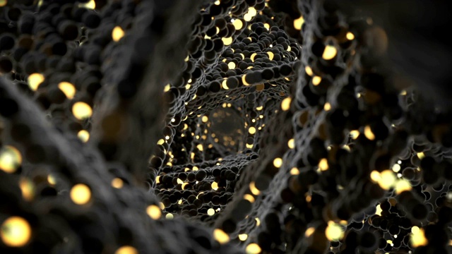 无尽的隧道黑色和黄色球体3D渲染无缝循环动画视频下载