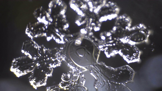 晶莹剔透的雪花在显微镜下融化视频下载