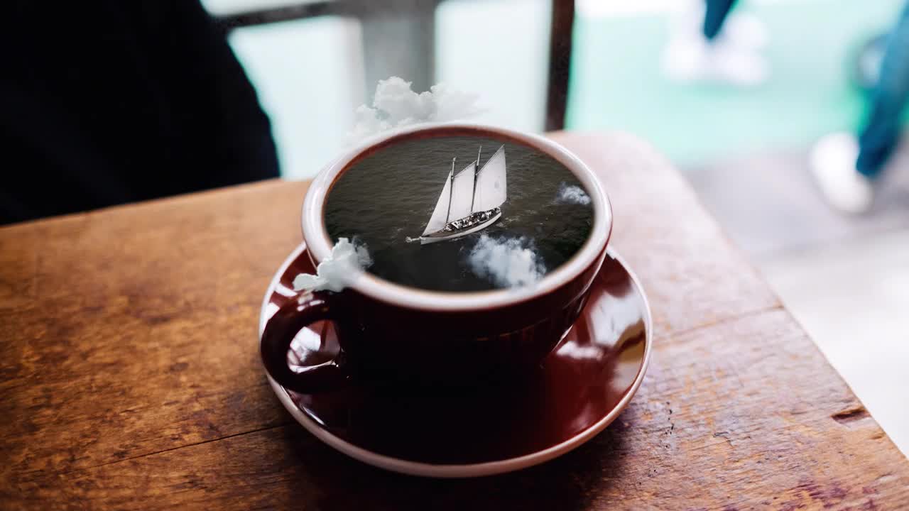 梦幻想象咖啡和帆船4k视频下载