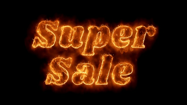 超级销售单词热动画燃烧真实的火焰火焰循环。视频下载