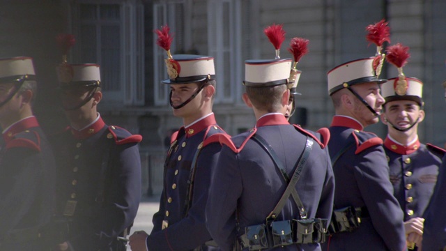 西班牙马德里皇家宫殿的皇家卫队视频素材