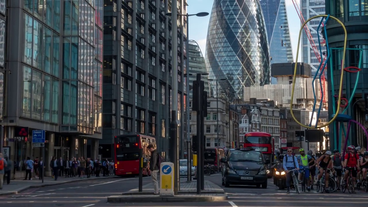 时间推移:英国伦敦利物浦街道市中心的行人通勤人群视频下载