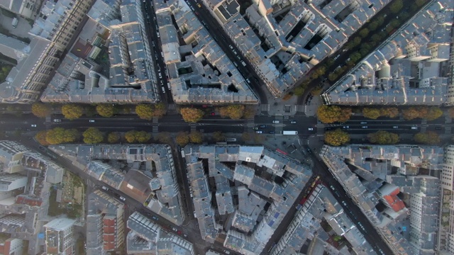 航拍:法国巴黎倾斜城市街区中的林荫大道视频素材