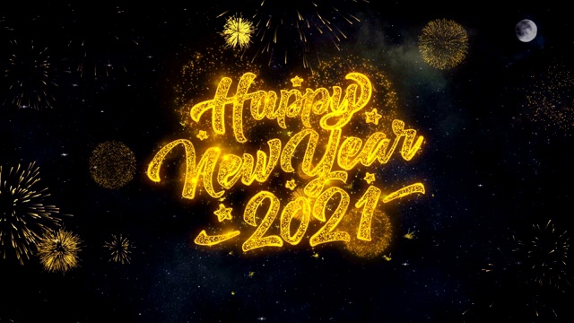 2021年新年快乐，短信祝福从烟花粒子贺卡。视频素材