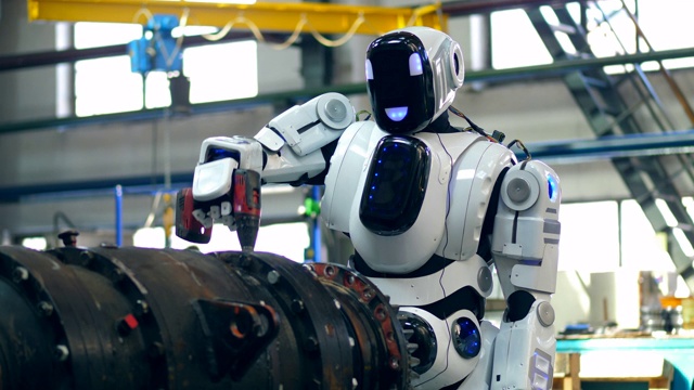 工业金属零件正在被机器人钻孔视频素材
