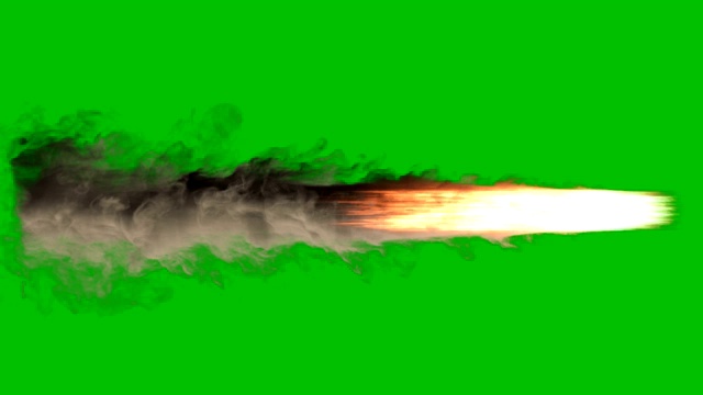 爆炸的火焰、烟雾和火花，就像喷气机或火箭发动机燃烧燃料，在绿色屏幕上释放出大量的烟雾视频素材