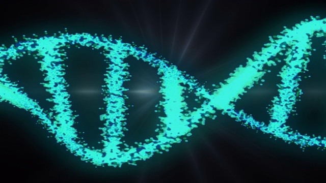 一个带有黑色背景的生物的蓝色DNA的动画视频素材