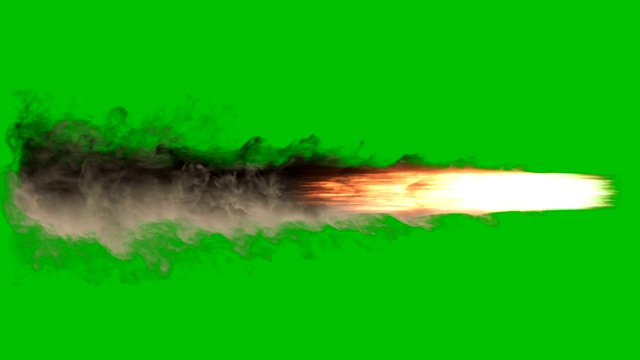 爆炸的火焰、烟雾和火花，就像喷气机或火箭发动机燃烧燃料，在绿色屏幕上释放出大量的烟雾视频素材