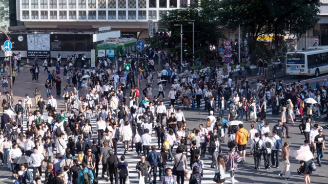 日本东京涉谷十字路口拥挤的行人。视频素材