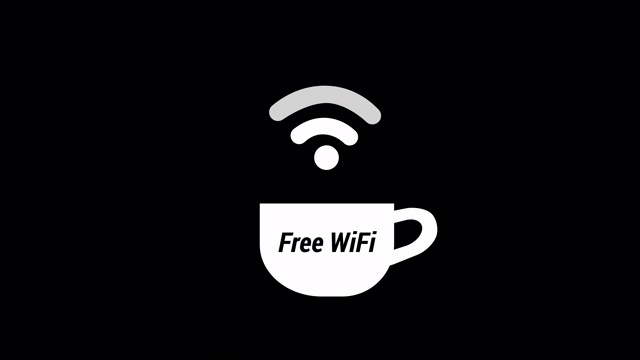 咖啡杯弹出图标与免费wi-fi信号动画阿尔法通道。咖啡厅免费wifi。视频下载