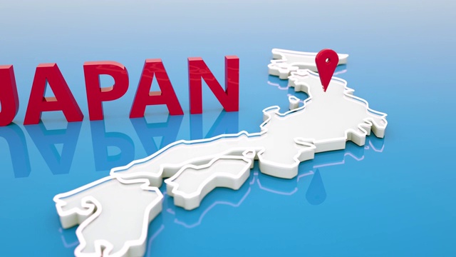 日本地图3D渲染与红色签到点视频下载