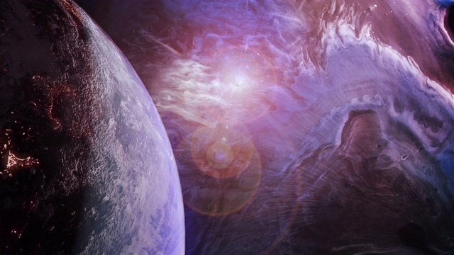 在未来的紫色宇宙中旋转蓝色地球视频素材