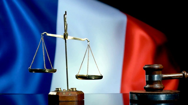 平衡和小木槌与法国国旗视频下载