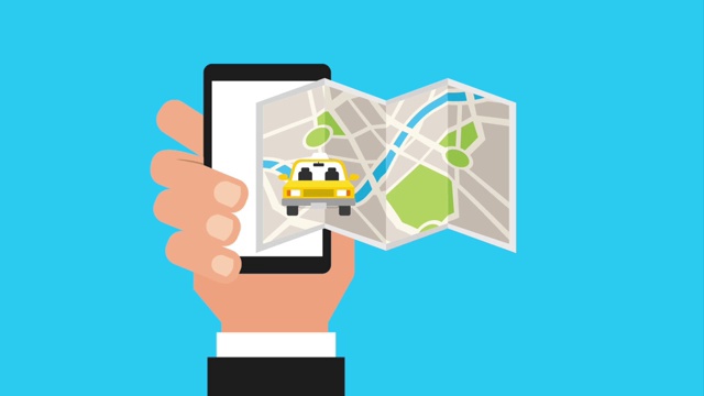 手持移动GPS导航地图的出租车视频素材