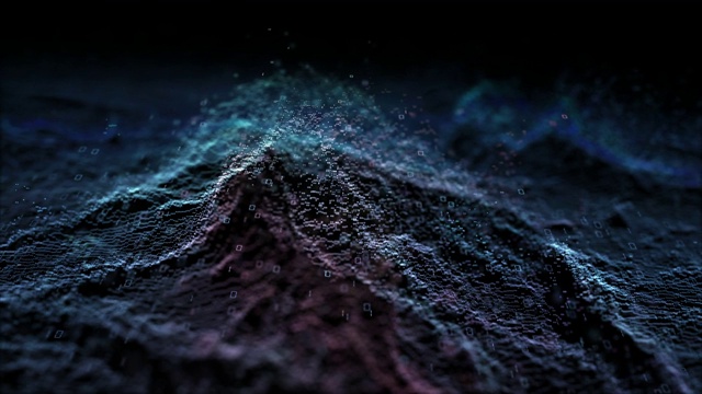 抽象蓝色数字粒子波与尘埃和光运动背景视频素材