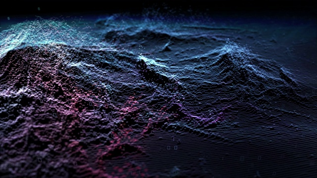 抽象蓝色数字粒子波与尘埃和光运动背景视频素材