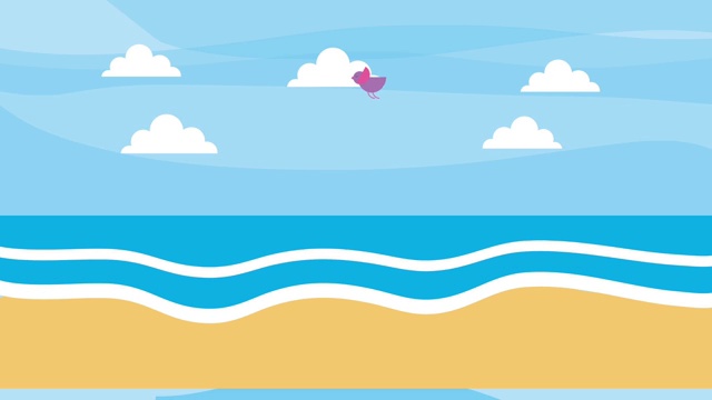 可爱的小鸟在热带海滩的天空中飞翔视频下载
