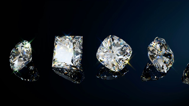 十个最流行的钻石形状在黑色光泽的背景。视频下载