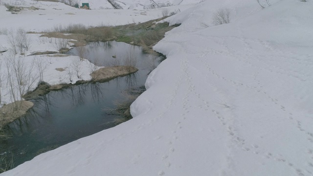 俄罗斯堪察加半岛雪地上的熊的足迹视频下载