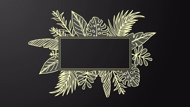 动画金色框架与手绘树叶视频下载