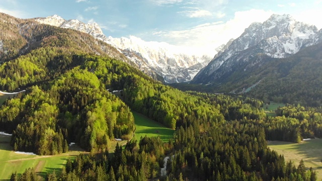 鸟瞰图的风景绿化在欧洲阿尔卑斯山视频素材