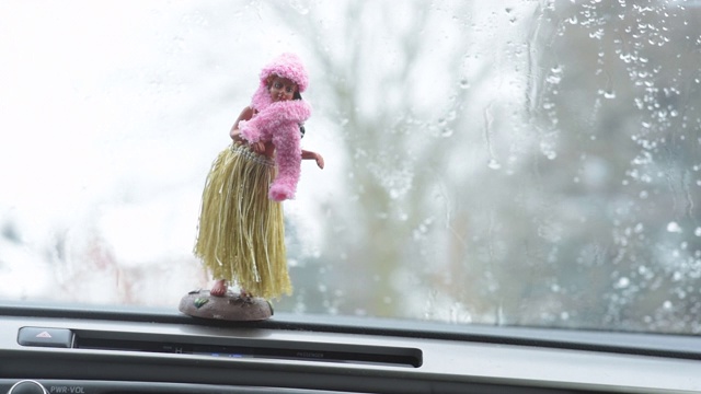 夏威夷草裙舞娃娃穿着过冬的衣服。视频下载