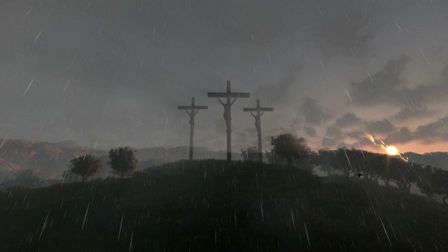 耶稣在十字架上，时光流逝，日出，下雨，洗礼视频素材