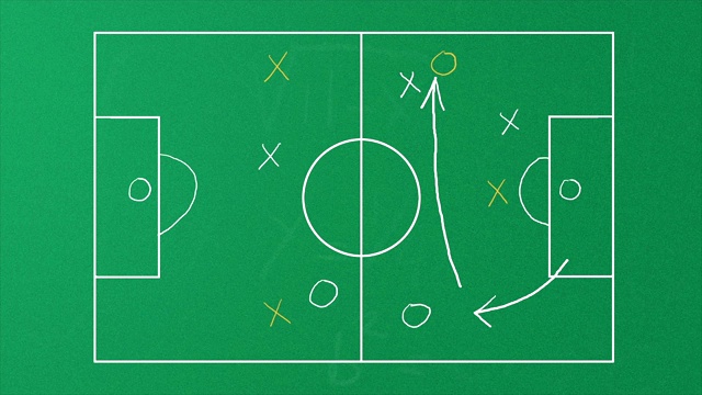 4k动画的现实黑板绘制一个足球或足球游戏的策略视频素材