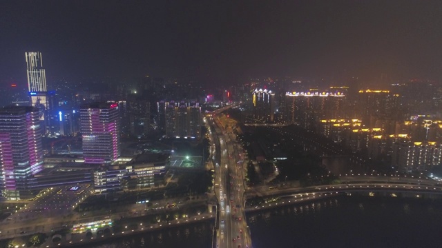 夜景珠江猎德大桥。广州,中国。鸟瞰图视频素材