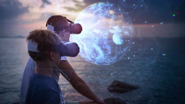 探索互动行星地球在虚拟现实眼镜视频下载