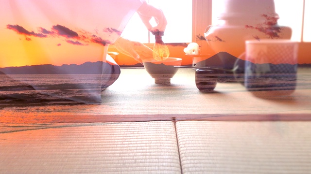 日落时分富士山的传统茶道视频下载